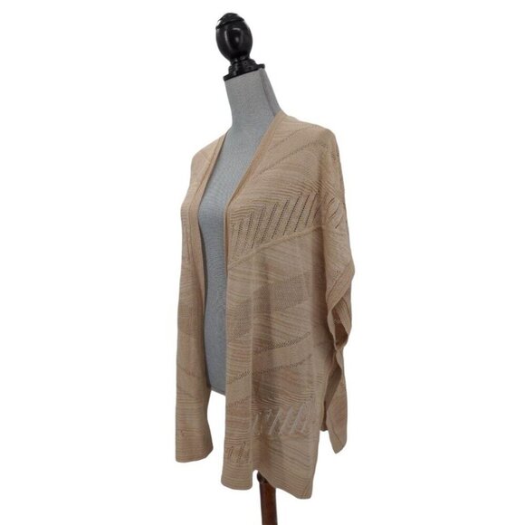 Chicos Ruana Wrap Womens S/M Tan Textured Striped Open Front New - Picture 4 of 9